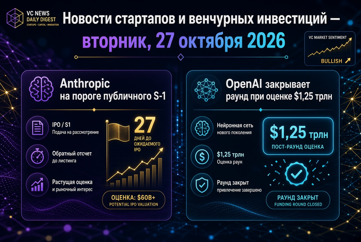 Startup and Venture Capital News - Tuesday, October 27, 2026: Anthropic on the brink of public S-1, OpenAI closes round at $1.25 trillion valuation