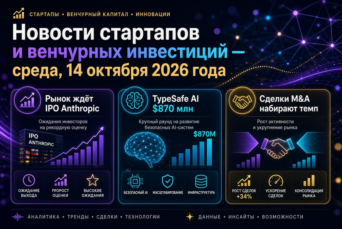 Startups and Venture Capital News - Wednesday, October 14, 2026: Market Awaits IPO of Anthropic, TypeSafe AI Raises $870 Million, M&A Deals Accelerate