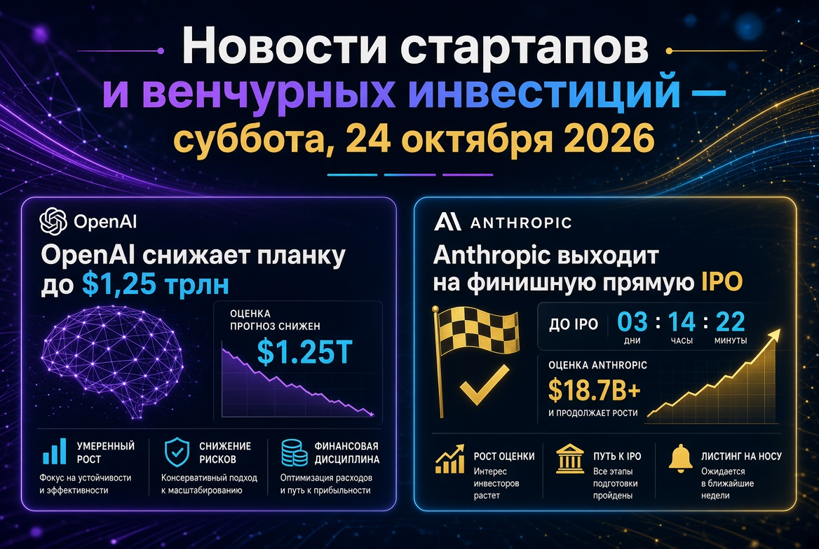 Startup and Venture Capital News — Saturday, 24 October 2026: OpenAI Lowers Valuation to $1.25 Trillion, Anthropic Nears IPO Completion