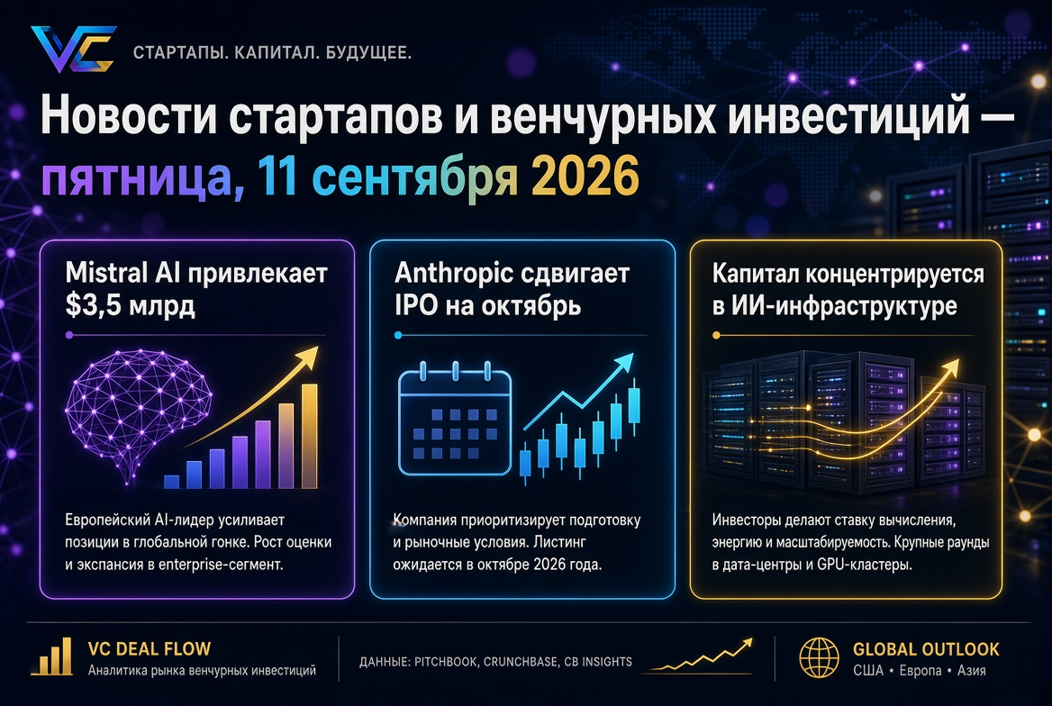 Startup and Venture Capital News — Friday, 11 September 2026: Mistral AI Raises $3.5 Billion, Anthropic Postpones IPO to October, and Capital Concentrates in AI Infrastructure