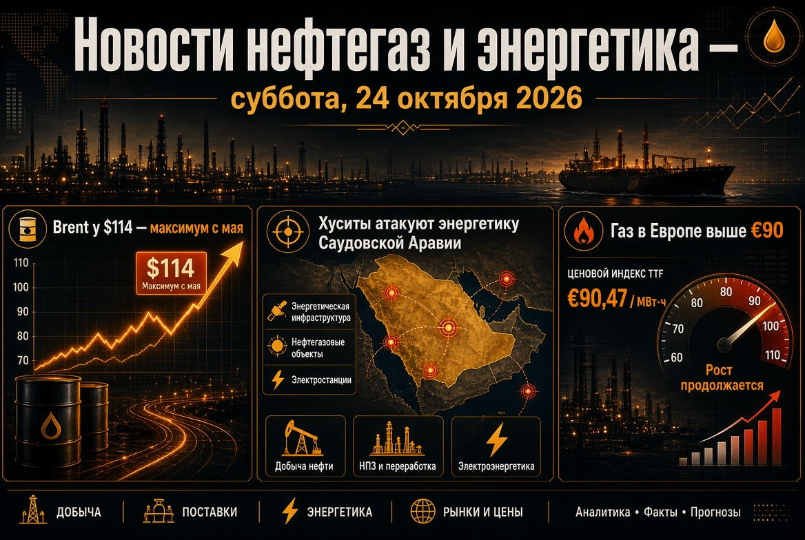 Oil and Gas Updates — Saturday, October 24, 2026: Brent at $114 — Highest Since May, Houthis Attack Saudi Energy, Gas in Europe Above €90