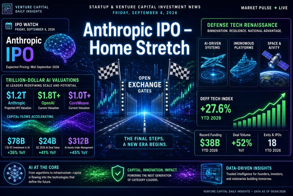 Startup and Venture Investment News — Friday, September 4, 2026: Anthropic IPO Finish Line, Trillion-Dollar AI Valuations, and Defense Technology Renaissance