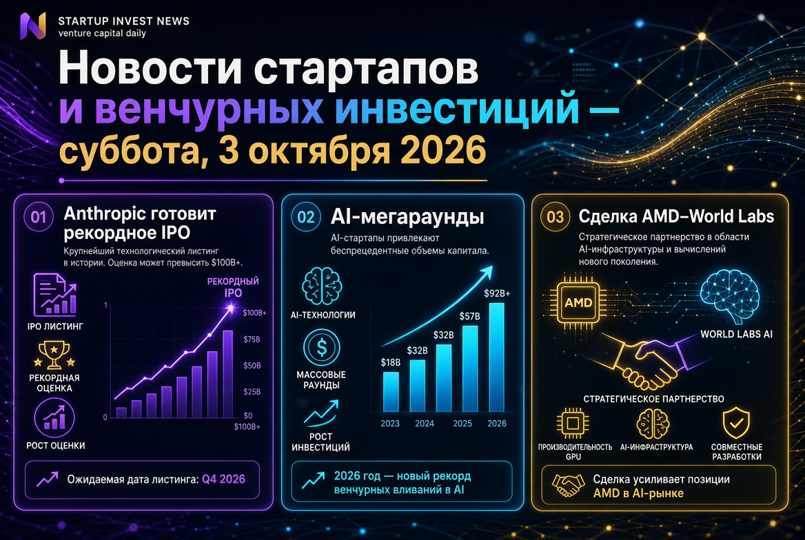 Startup and Venture Investment News — Saturday, October 3, 2026: Anthropic Readies Record IPO, AI Megara Rounds, and AMD–World Labs Deal