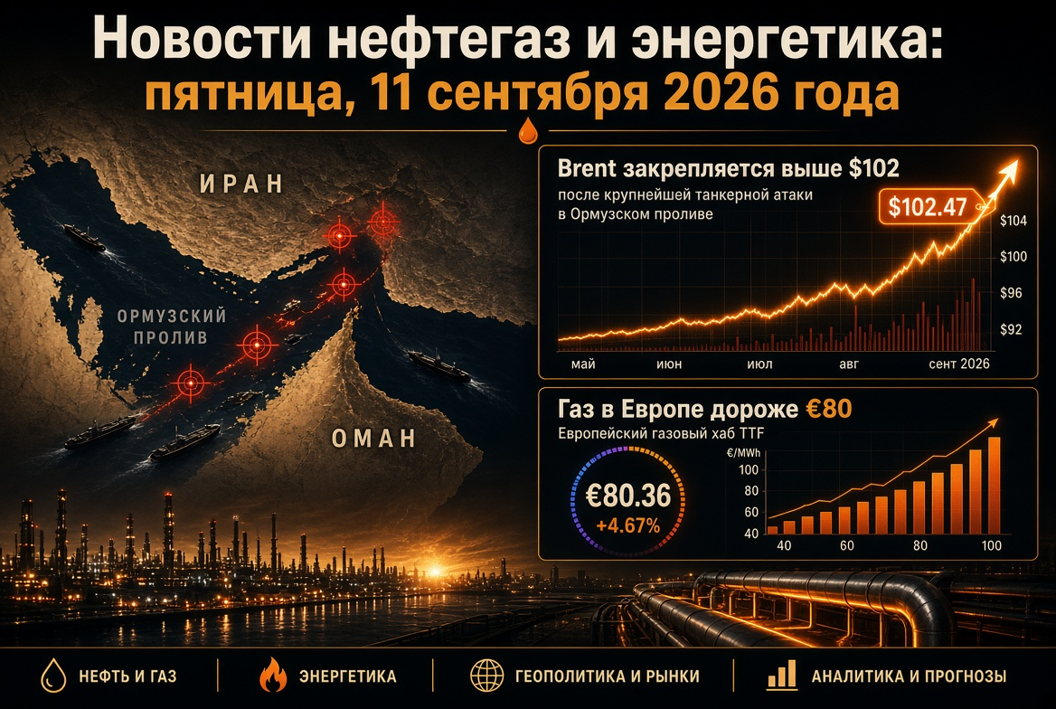 Oil and Gas News: Friday, 11 September 2026 — Brent stabilizes above $102 following the largest tanker attack in the Strait of Hormuz, gas in Europe exceeds €80
