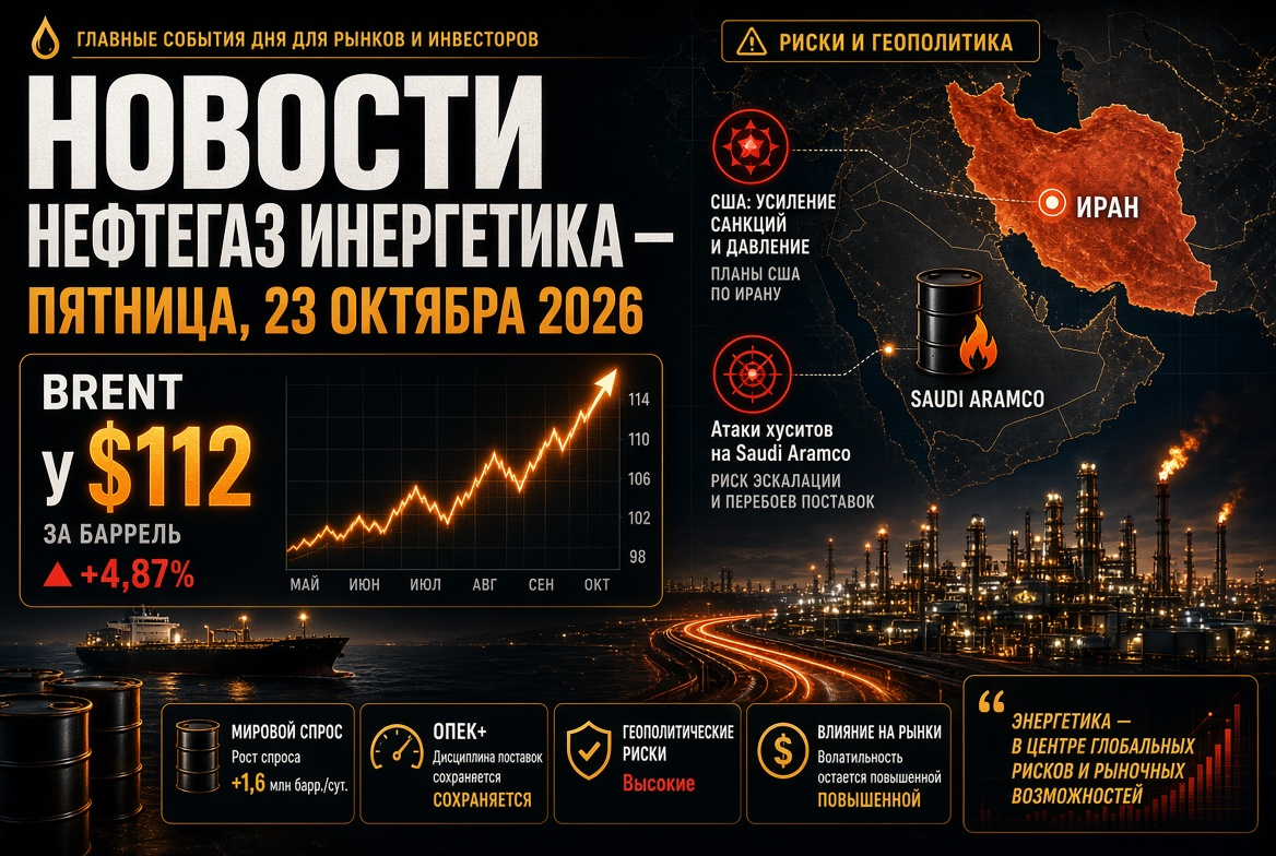 Oil and energy news - Friday, 23 October 2026: Brent at $112 amid US plans on Iran and Houthi attacks on Saudi Aramco