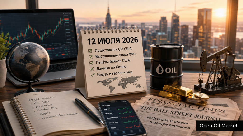 Global Financial Calendar 12 July 2026 with US CPI, Bank reports, Oil, and Indexes S&P 500, Euro Stoxx 50, Nikkei 225, and MOEX