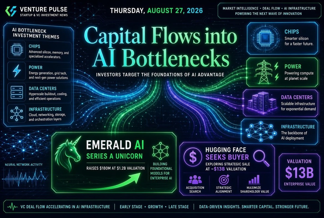 Startup and Venture Capital News — Thursday, August 27, 2026: Capital Flows into AI Niches, Emerald AI Becomes a Unicorn at Series A, and Hugging Face Seeks a Buyer for $13 Billion