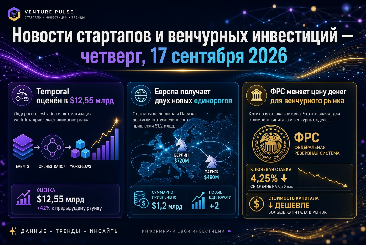 Startup and Venture Investment News — Thursday, September 17, 2026: Temporal Valued at $12.55 Billion, Europe Welcomes Two New Unicorns, and the Fed Adjusts Interest Rates for the Venture Market