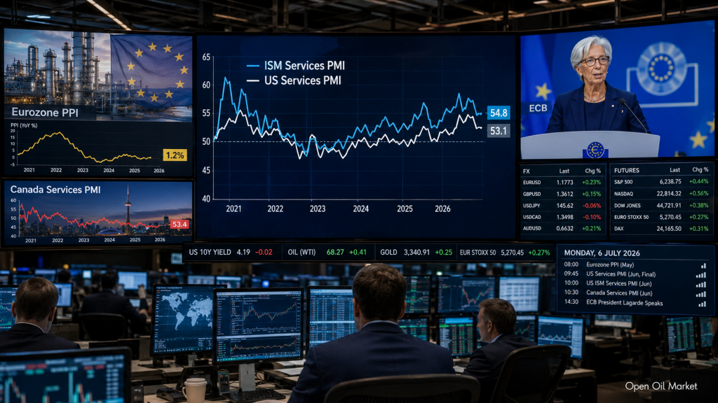 Economic Calendar for July 6, 2026: US ISM Services PMI, Eurozone PPI, Canada PMI, ECB President Christine Lagarde’s Speech and Investor Reactions