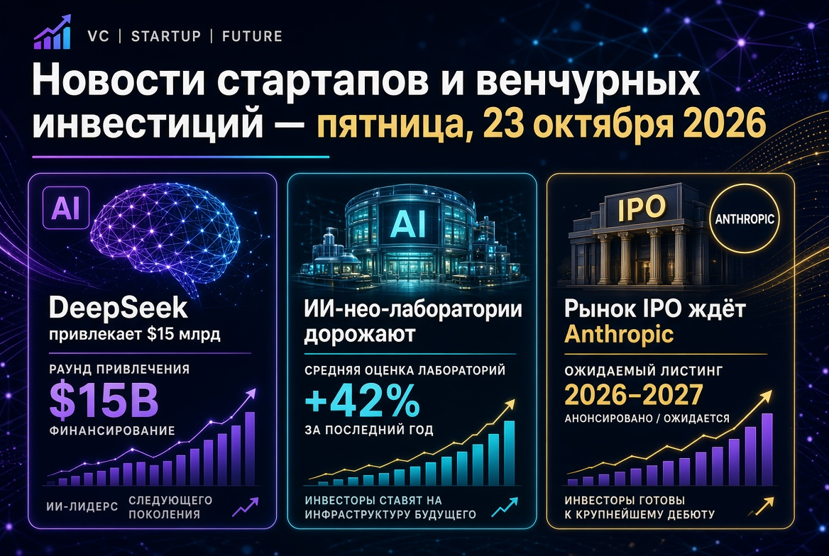 Startup and Venture Investment News — Friday, October 23, 2026: DeepSeek Raises $15 Billion, AI Neo-Labs Increase in Value, and IPO Market Awaits Anthropic